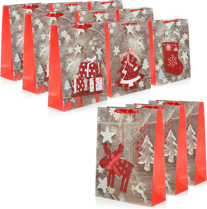 COM-FOUR® 12x XL Geschenktüte für Weihnachten, Nikolaus und Advent - Geschenktasche mit Weihnachtsmo