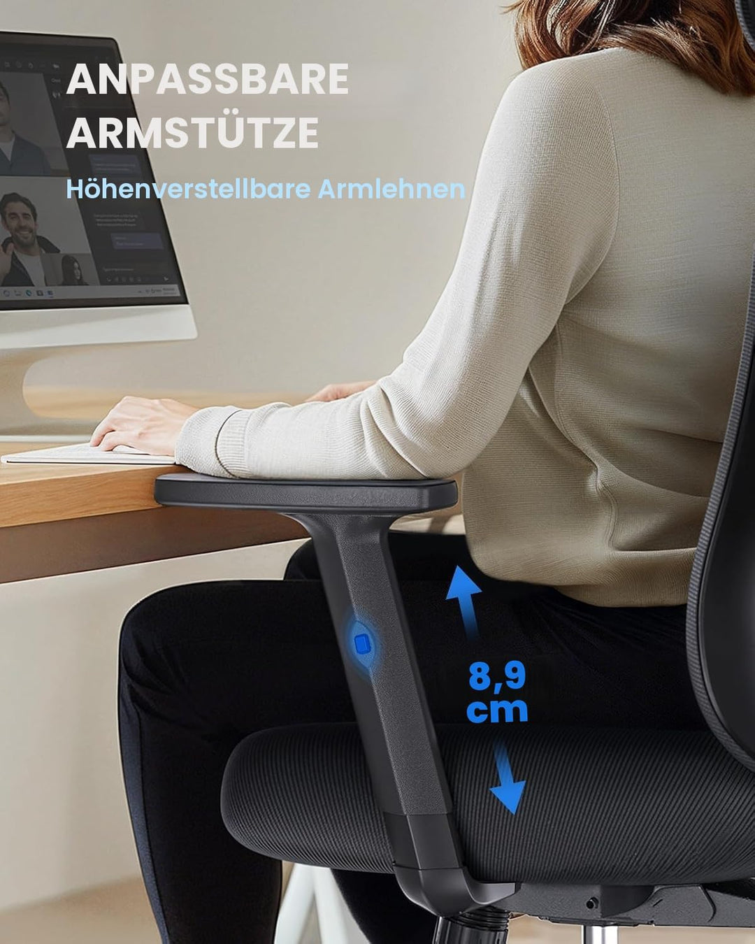 NOBLEWELL Bürostuhl Ergonomisch mit Stummrädern, Schreibtischstuhl mit Wippfunktion & verstellbare H