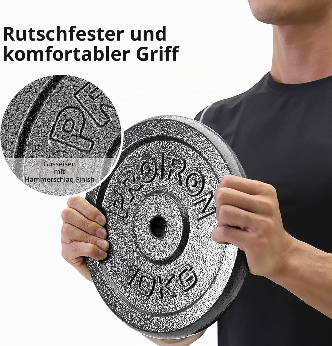 PROIRON Hantelscheiben Set Gusseisen mit 25mm Bohrung, 1,25kg/2,5kg/5kg/10kg Guss Scheiben Gewichte