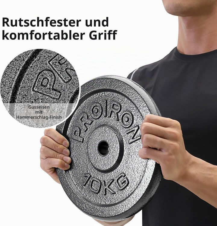 PROIRON Hantelscheiben Set Gusseisen mit 25mm Bohrung, 1,25kg/2,5kg/5kg/10kg Guss Scheiben Gewichte