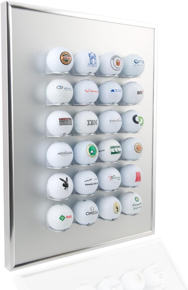 Knix Premium Golfball Setzkasten aus Aluminium für 24 Golfbälle - Schaukasten, Golf-Regal Vitrine Di