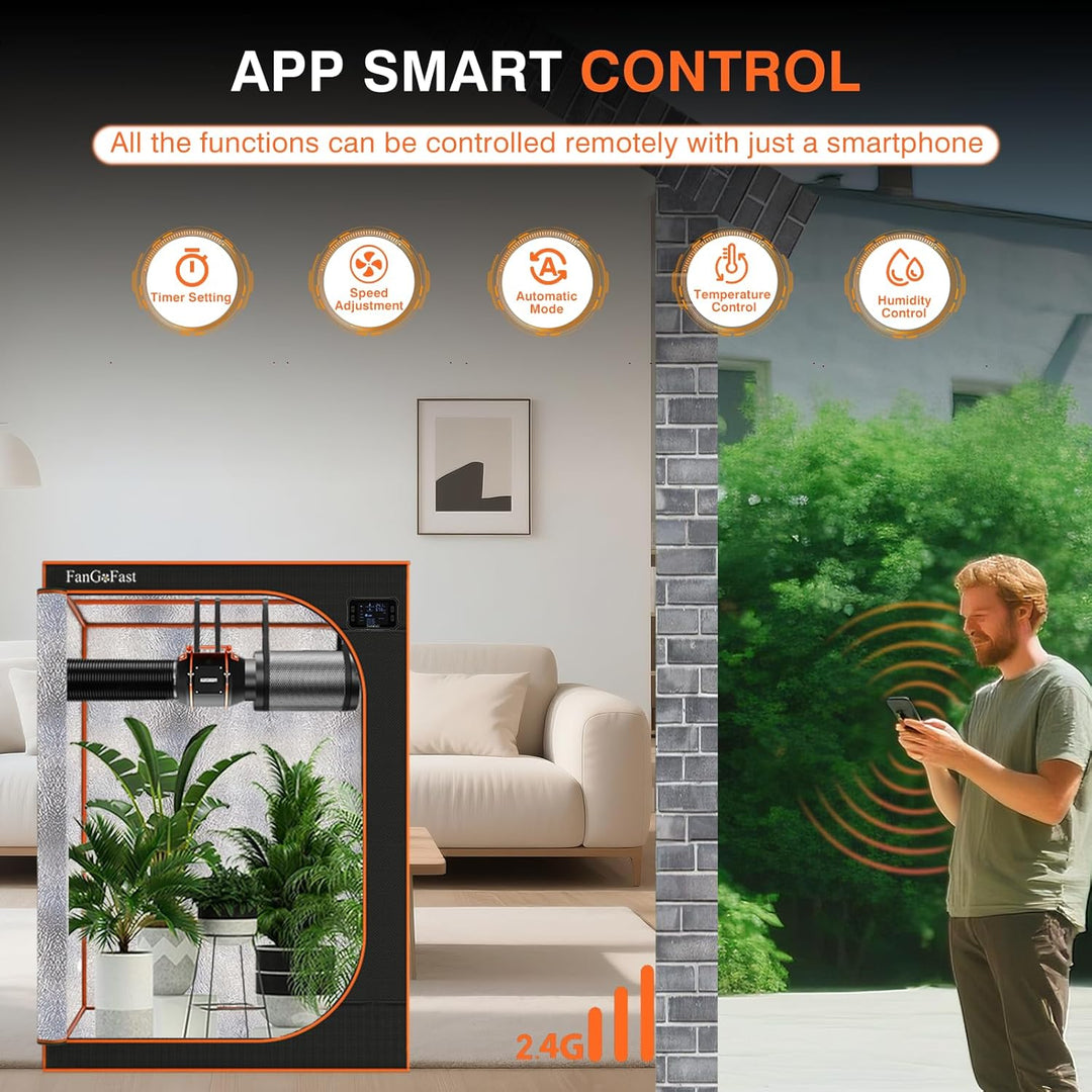 FanGoFast 150 mm WIFI APP Rohrventilator mit Temperatur- und Feuchtigkeitsregler, EC-Motor, 2550 U/m