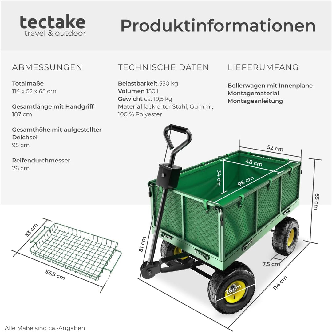 tectake® Bollerwagen, Transportwagen, Gartenwagen, Handwagen, Leiterwagen mit aufklappbaren Seitenwä