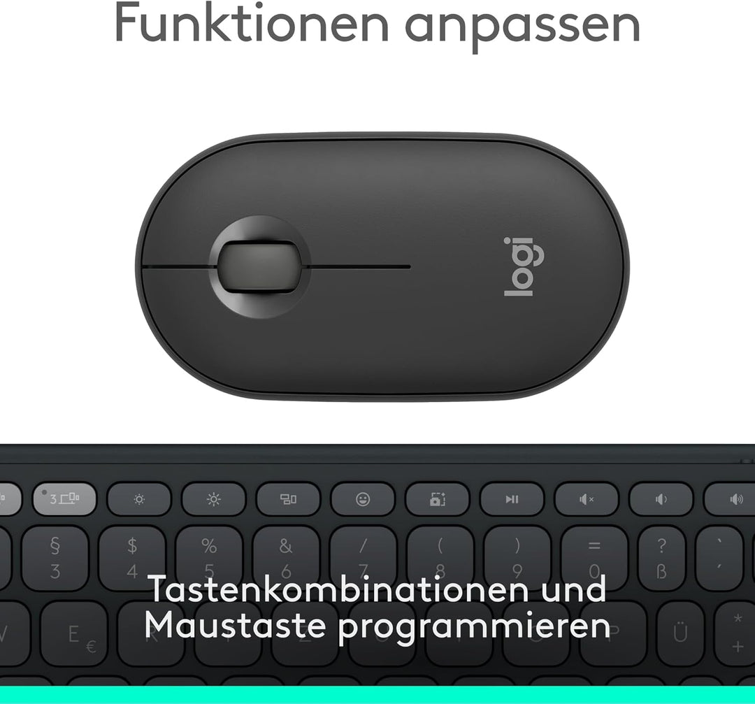 Logitech Keys-to-GO 2 Mobile Bluetooth-Tastatur + Pebble Mouse 2 Bluetooth-Maus M350s, leichtes kabe