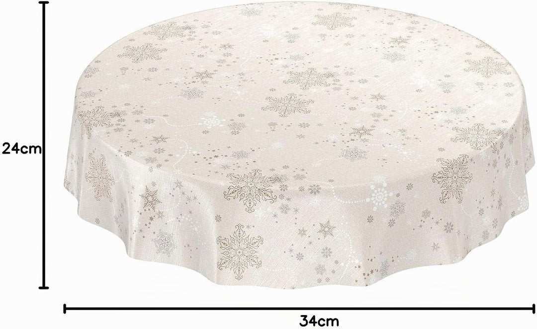 ANRO Wachstuchtischdecke Wachstuch Wachstischdecke Tischdecke Weihnachten Schneeflocken Beige 140 cm