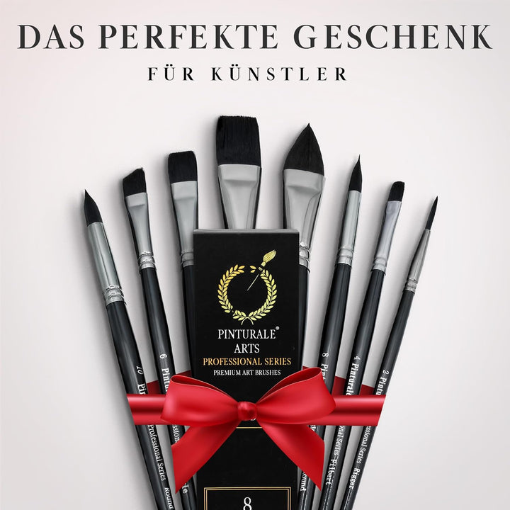 Pinturale Aquarellpinsel Set für Profis | Black Series | 8er Aquarell Pinselset | Hohe Absorption un