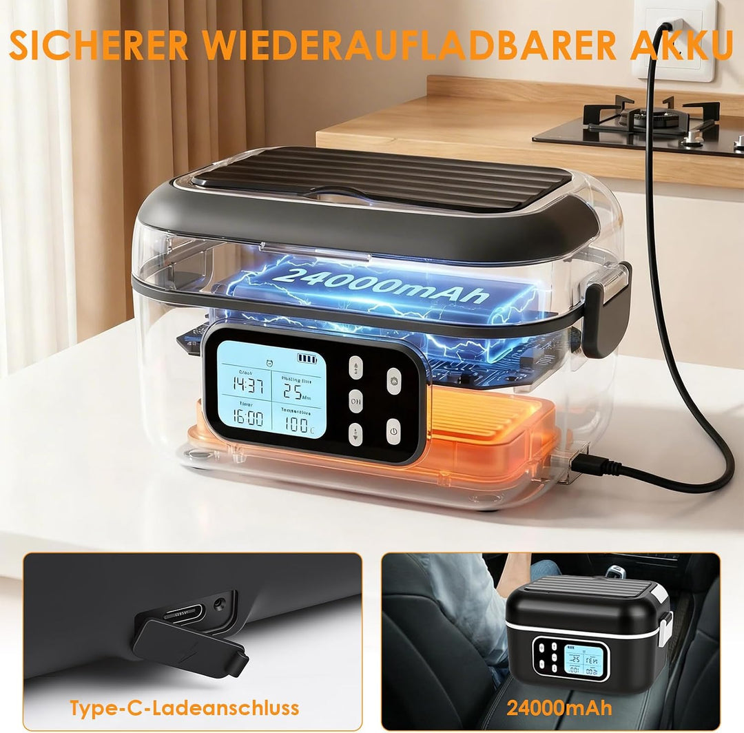 Dreamhigh 1,5 L Elektrische Lunchbox Mit Akku mit 24000 mAh, Lunchbox Elektrisch mit Auslaufsicheres