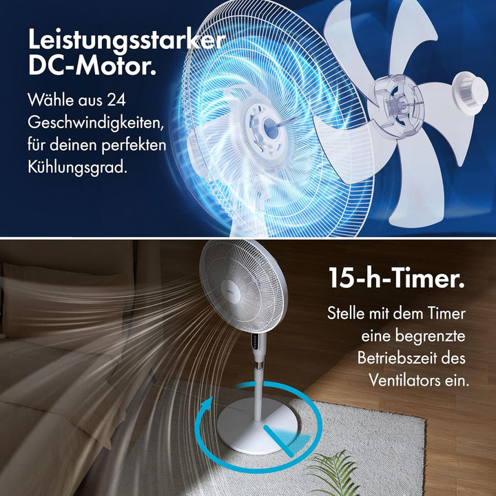 VonHaus 42 cm Standventilator – Ventilator Leise mit Ferbedienung, 24 Geschwindigkeiten, 3 Modi, 15-