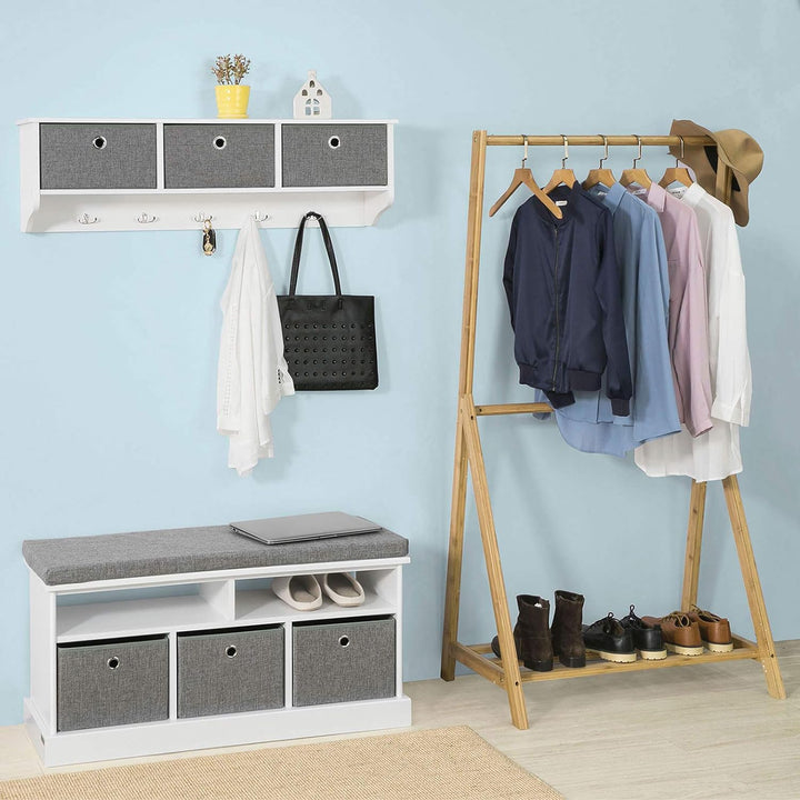 SoBuy Wandgarderobe-Set Flurset Flurmöbel Schuhbank mit Sitzfläche Flurgarderobe FSR65-DG+FRG282-W