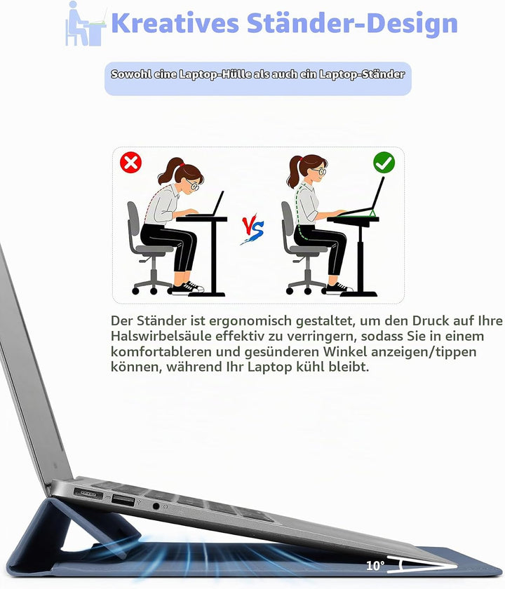 HYZUO 13 Zoll Laptop Hülle Tasche mit Ständer für MacBook Air 13 M5 A3449 M4 M3 M2 M1 2026-2018, Mac