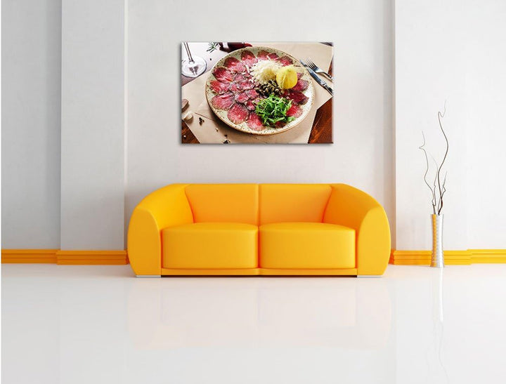 appetitliches Carpaccio, Format: 100x70 auf Leinwand, XXL riesige Bilder fertig gerahmt mit Keilrahm