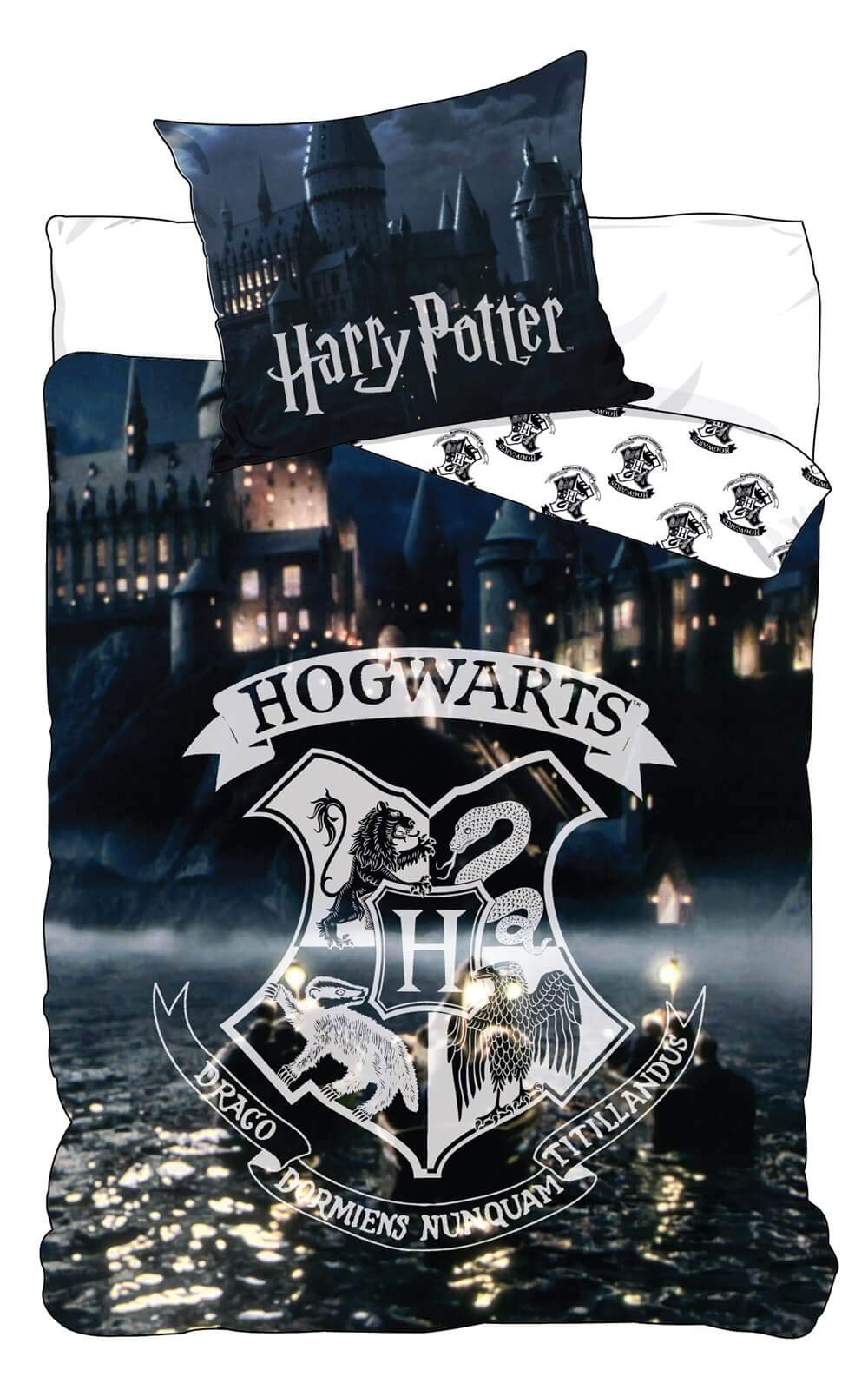 Harry Potter Wendebettwäsche Hogwarts, Glow in The Dark, 2-teilig, 135 x 200 cm, 80 x 80 cm, 100% Ba