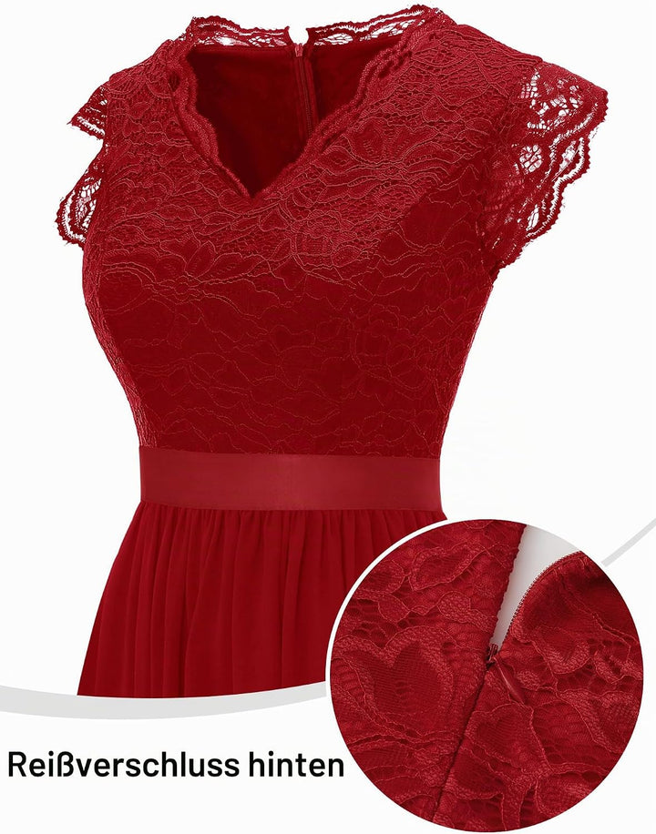 Dressystar Damen Ballkleid Maxi Lang Abendkleider Elegant für Hochzeit Spitzen Cocktailkeid S Band_r