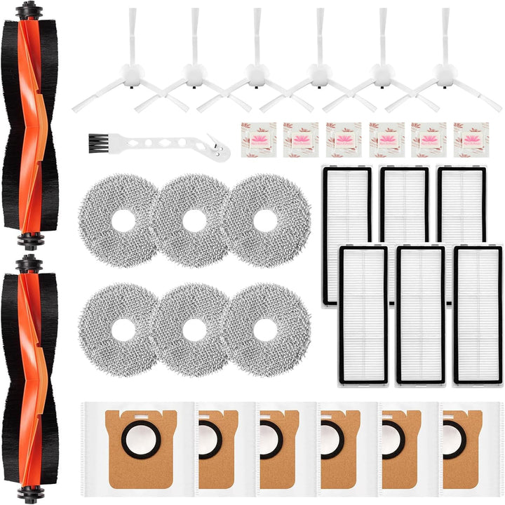 27 Stück Zubehör für Xiaomi X20+ / X10 Plus Saugroboter, Ersatzteile 6 Staubbeutel 6 Wischpad 2 Haup