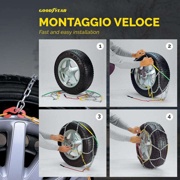 Goodyear 77937 Schneeketten 12 mm für SUV, Lieferwagen und Wohnmobil mit Selbstspannsystem, Grösse 2