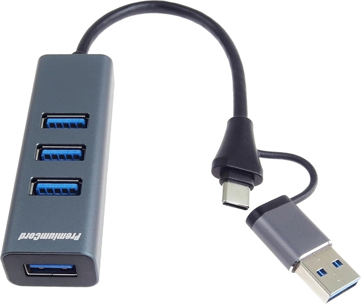 PREMIUMCORD SuperSpeed USB 2in1 Hub auf 4X USB A, Datenübertragung 3.2 Gen1 5Gbit/s, Typ-C Steck
