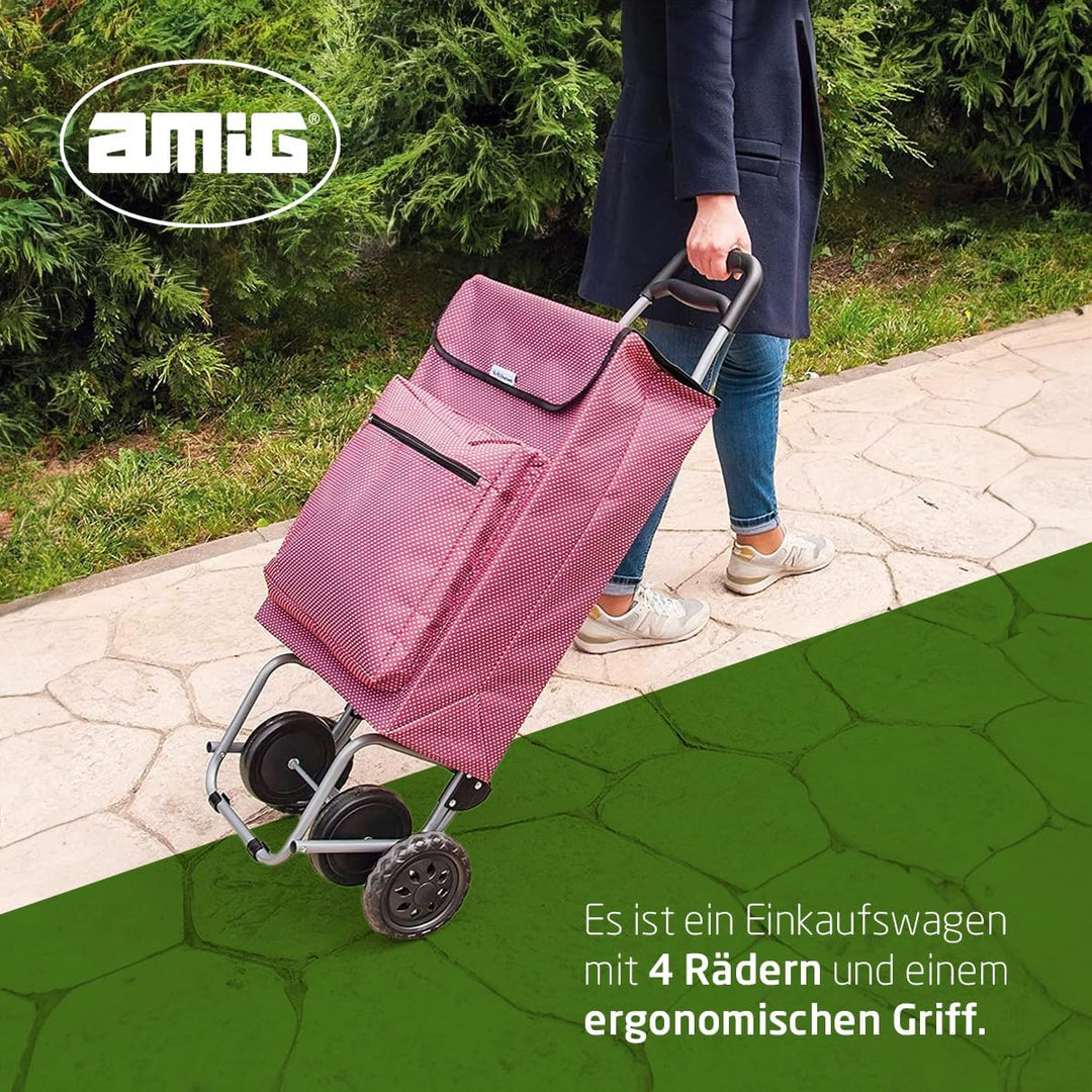 Amig - Einkaufstrolley mit 4 Rädern | Aussentasche für Tiefkühlkost | Maximale Belastung 15 kg |Kapa