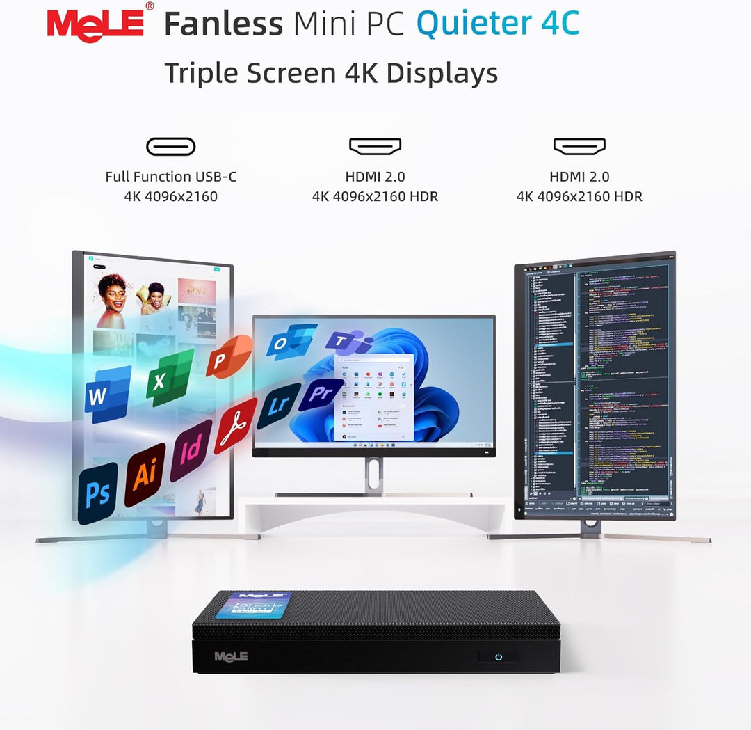 MeLE Quieter4C Lüfterloser Mini PC 8GB DDR4 256GB ROM Micro PC Twin Lake N150(bis zu 3.6GHz) USB-C 2