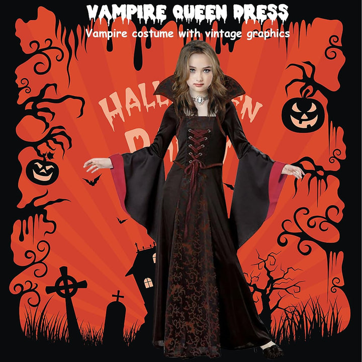 PABTID Vampir Kostüm Mädchen Halloween Kostüme Kinder Gothic Kapuzen Vampirkostüm Halloween Verkleid