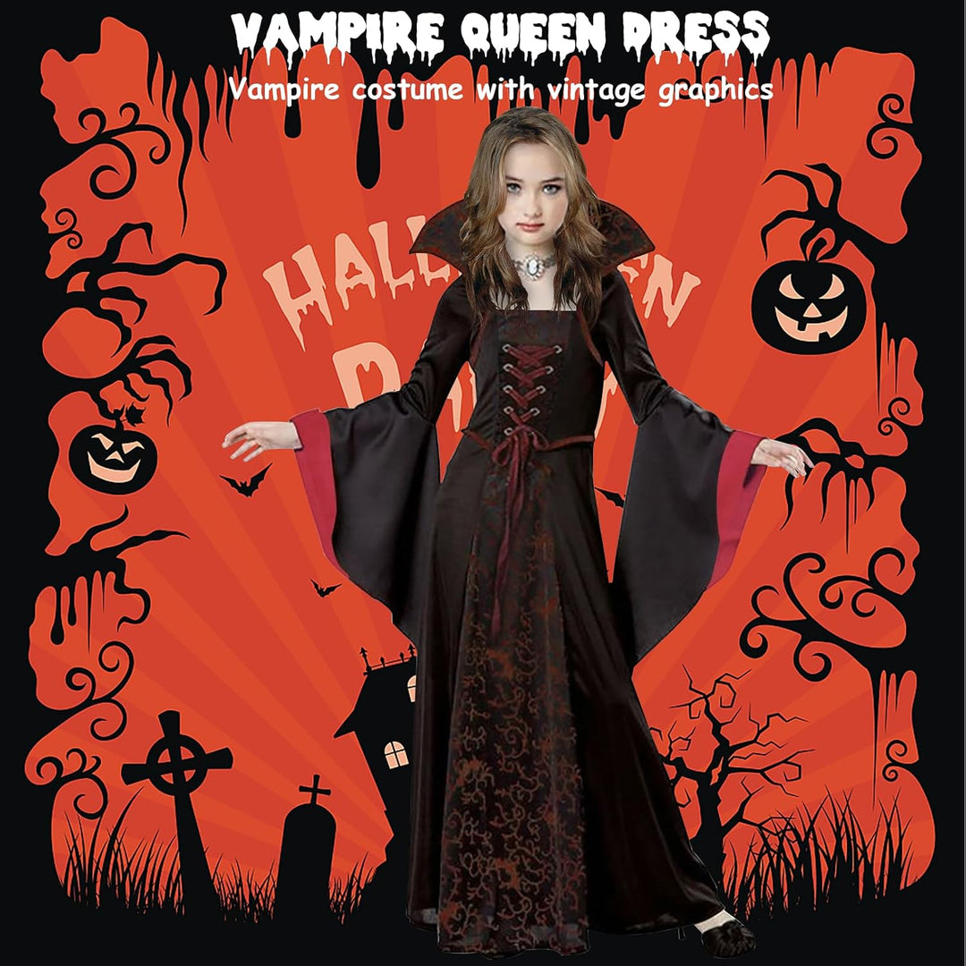 PABTID Vampir Kostüm Mädchen Halloween Kostüme Kinder Gothic Kapuzen Vampirkostüm Halloween Verkleid