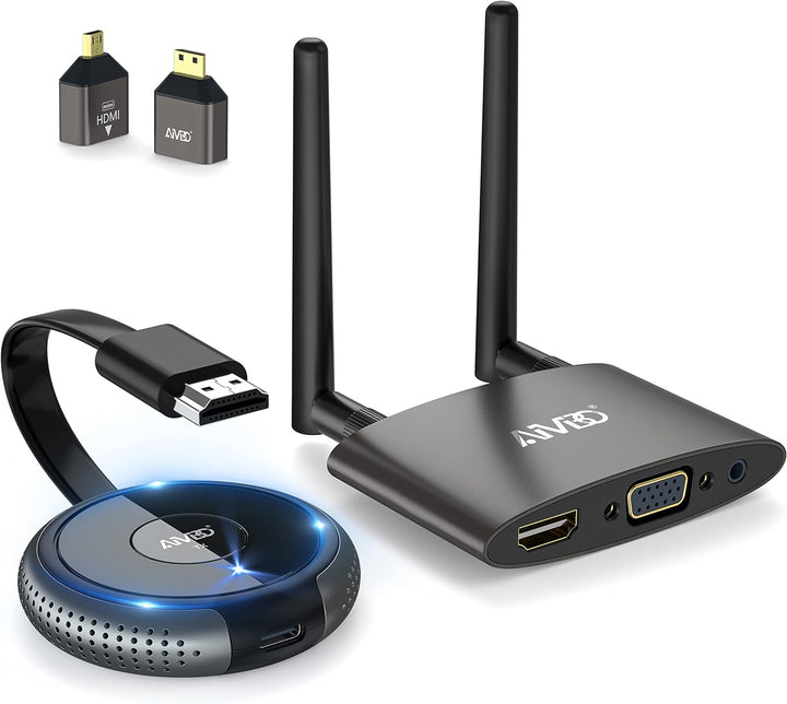 HDMI Wireless Transmitter and Receiver 4K/5G, TIMBOOTECH Kabelloser HDMI Sender Empfänger, VGA & HDM