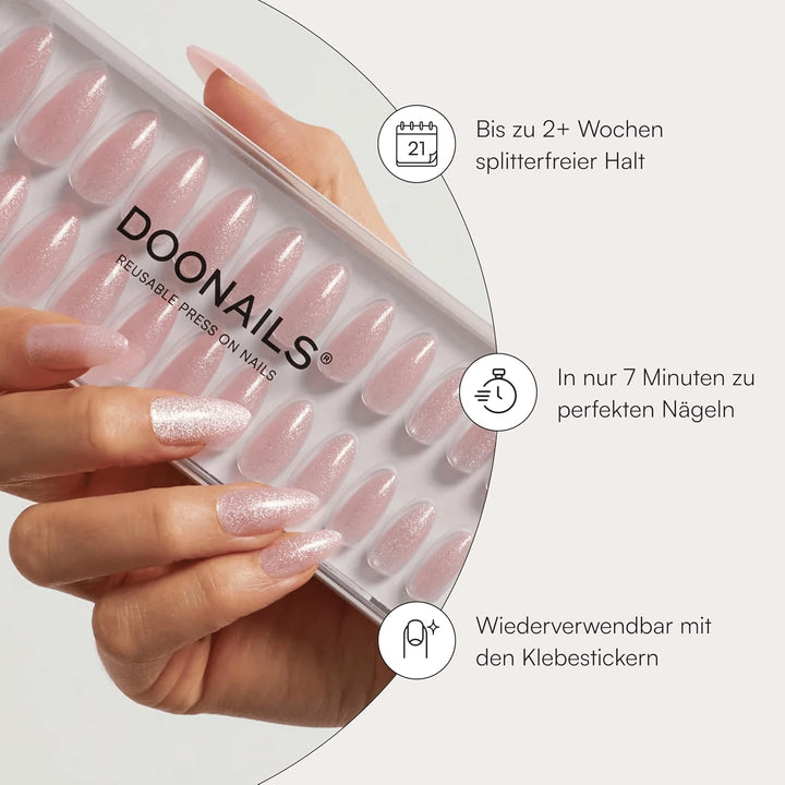 DOONAILS Soft Gel Press On Nails 30er Set Rose Cateye Almond Form Rosa Nägel zum Aufkleben Full Cove
