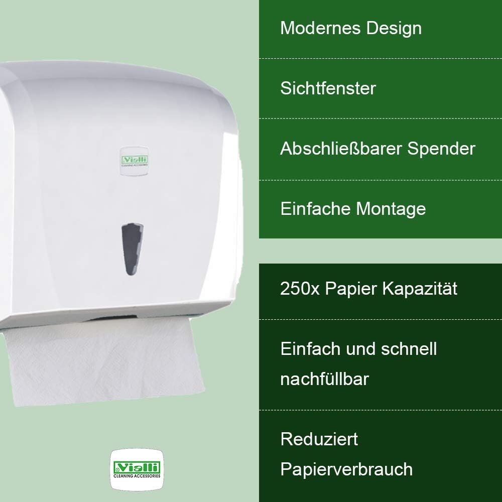 Vialli Papiertuchspender für ZZ und Lagenfalz Papierhandtücher – moderner Handtuchspender für Faltha