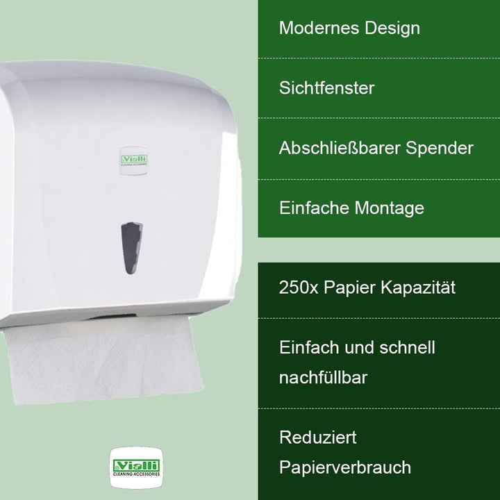 Vialli Papiertuchspender für ZZ und Lagenfalz Papierhandtücher – moderner Handtuchspender für Faltha