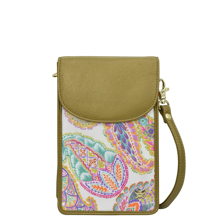 Anuschka RFID Crossbody Handytasche mit Börse - Wanderlust Kollektion - Nylonstoff mit Leder Trim un