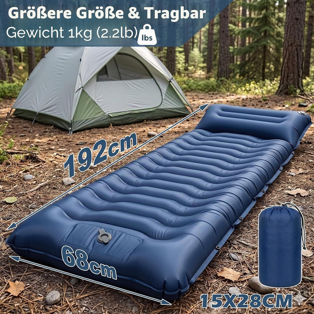 Isomatte Camping Outdoor, 14cm Verdickte Luftmatratze Isomatte mit Kissen & Fusspumpe, Faltbare Camp