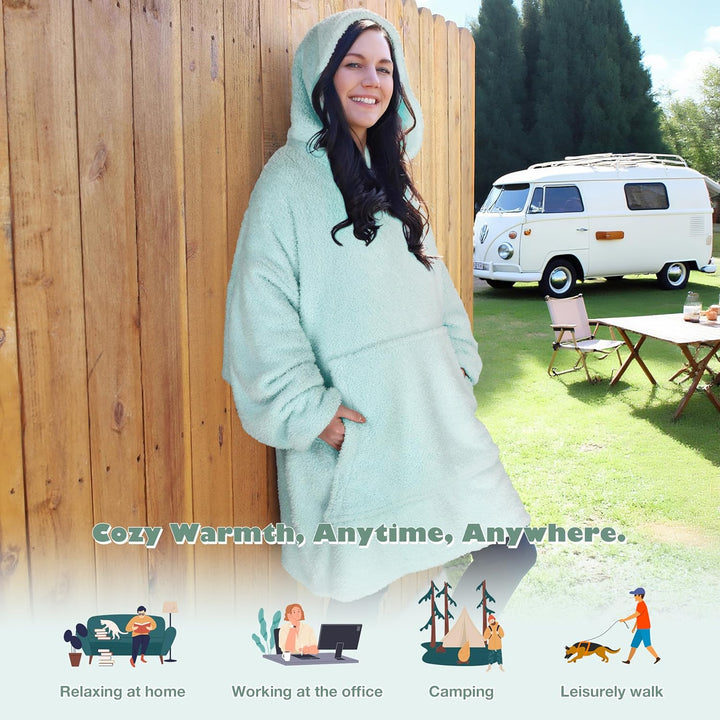 Catalonia Classy Tragbarer Oversize-Kapuzenpullover Decke, Kuschel Sherpa Decke Hoodie, Warm Throw B