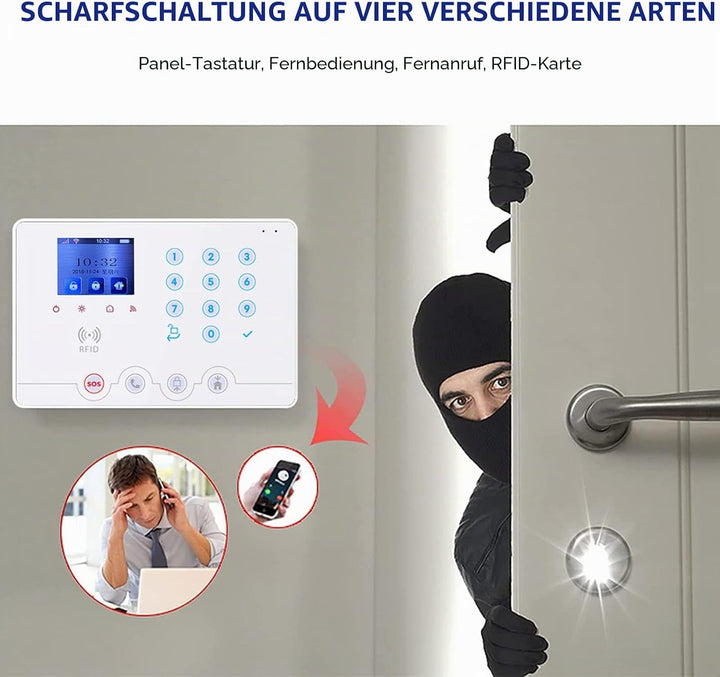 Wolf-Guard WiFi 4G RFID Home Alarm alarmanlagen smart home alarmanlage, Sicherheitssystem W4Q LCD To