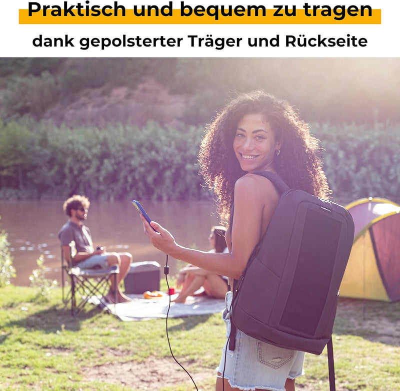 SUNNYBAG Iconic Solar-Rucksack mit integriertem 7 Watt Solar-Panel | USB-Anschluss | Wireless-Chargi