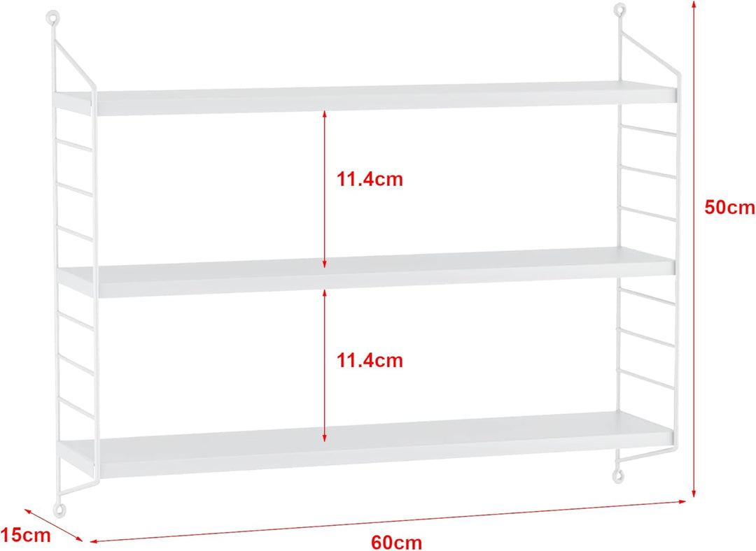 [en.casa] Modulares Wandregal Strängnäs 3er Set Metallregal Weiss Hängeregal mit 3 Regalböden Badreg