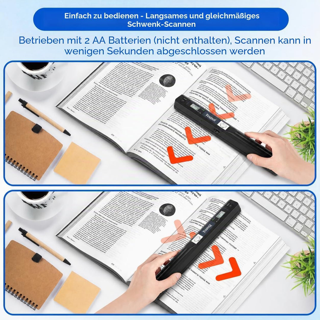 Handscanner Dokumentenscanner, A4 900 DPI Hohe Auflösung Farbfoto Portable Scanner, JPG/PDF Format U