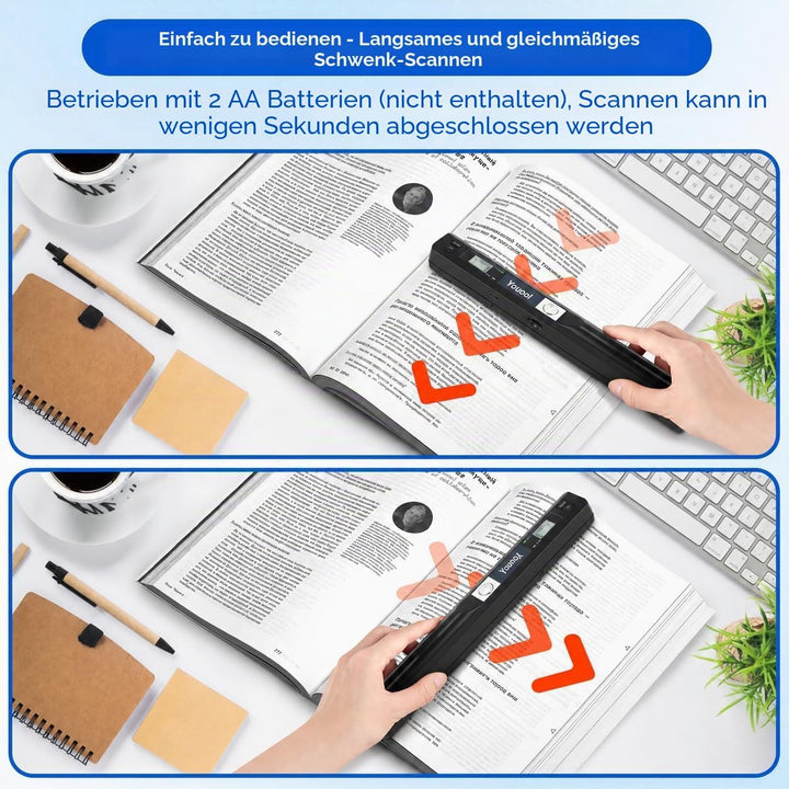 Handscanner Dokumentenscanner, A4 900 DPI Hohe Auflösung Farbfoto Portable Scanner, JPG/PDF Format U