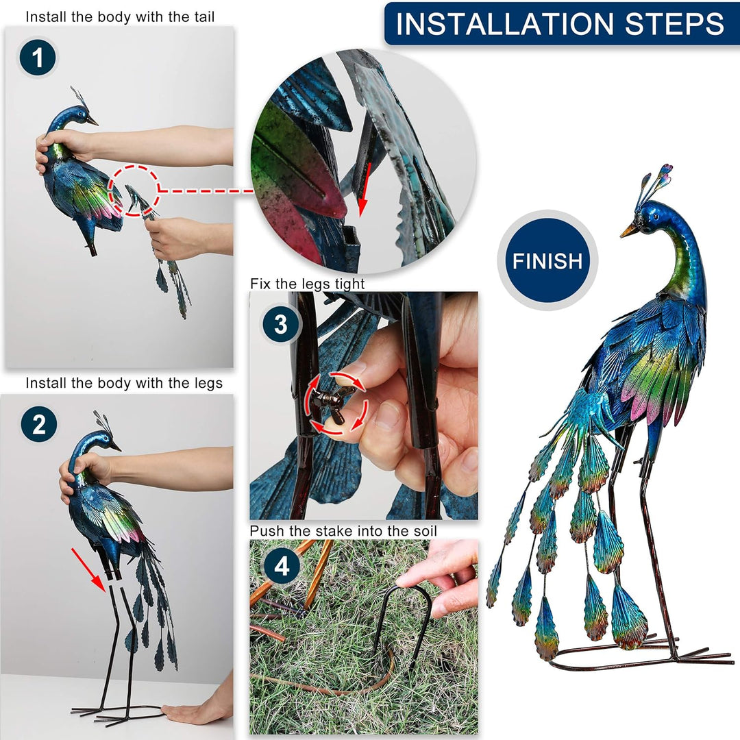 TERESA'S COLLECTIONS Gartenfigur für Aussen, Gartendeko für draussen, 57cm Metall Pfau Wetterfest Fi