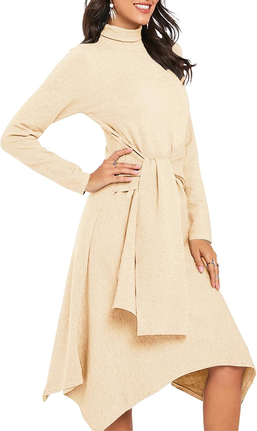 JayscreateEU Damen Strickkleid Winter Kleid Herbst Damen Winterkleider Herbstkleid Midikleid Pullove