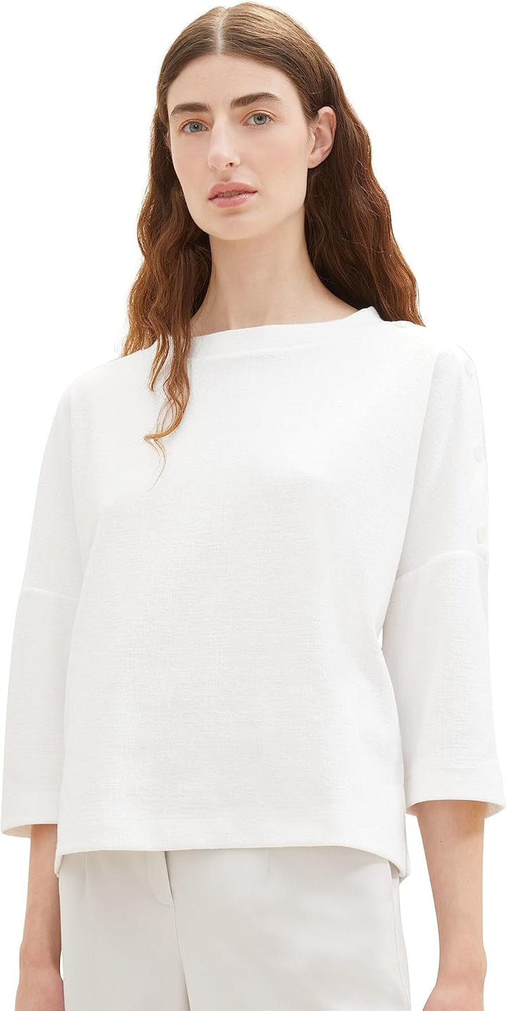 TOM TAILOR Damen Loose Fit Sweatshirt mit Knöpfen XL 10315 - Whisper White, XL 10315 - Whisper White