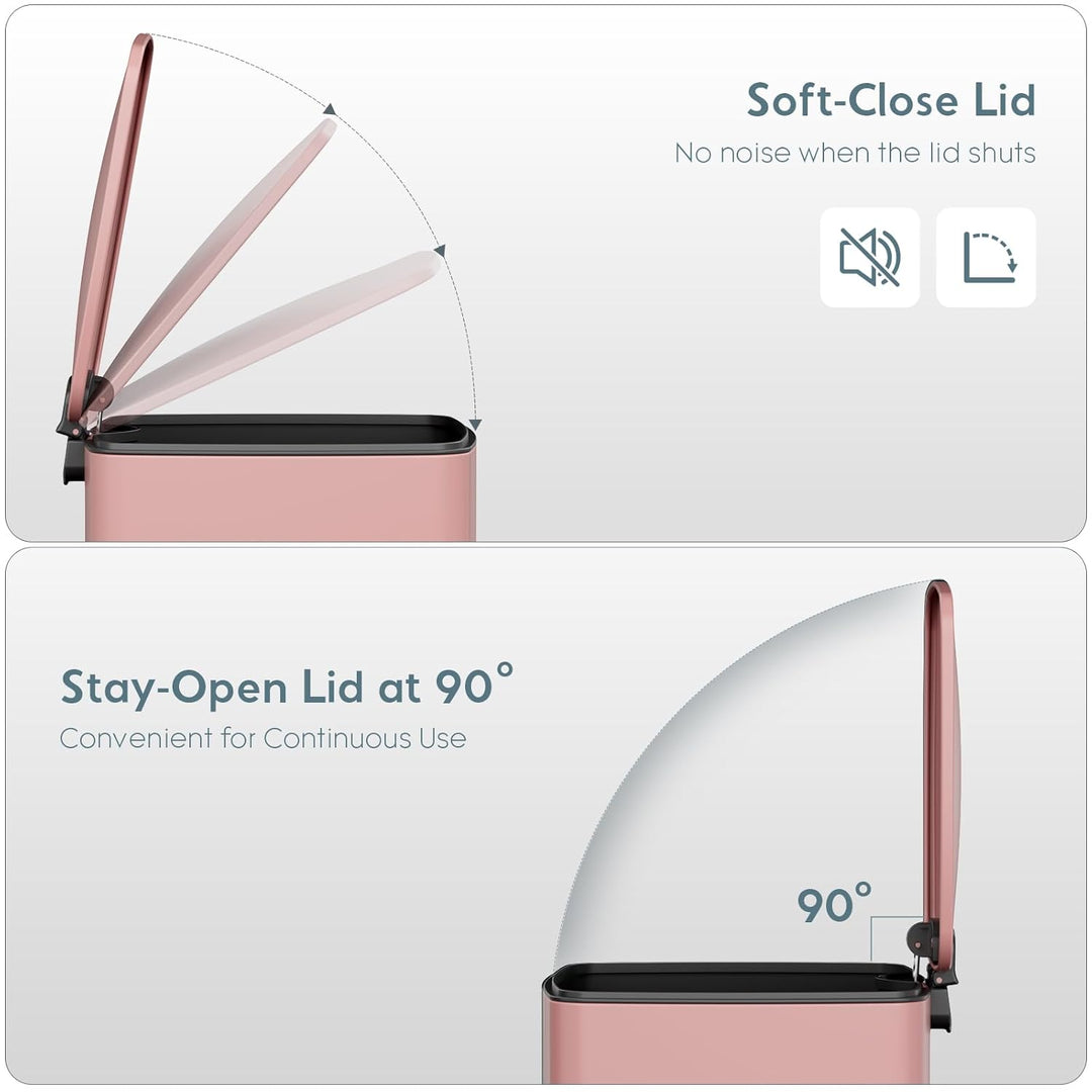 LIFERUN Mülleimer 30L aus Stahl, rechteckiger Abfalleimer mit Soft-Close-Deckel, Pedal und Inneneime