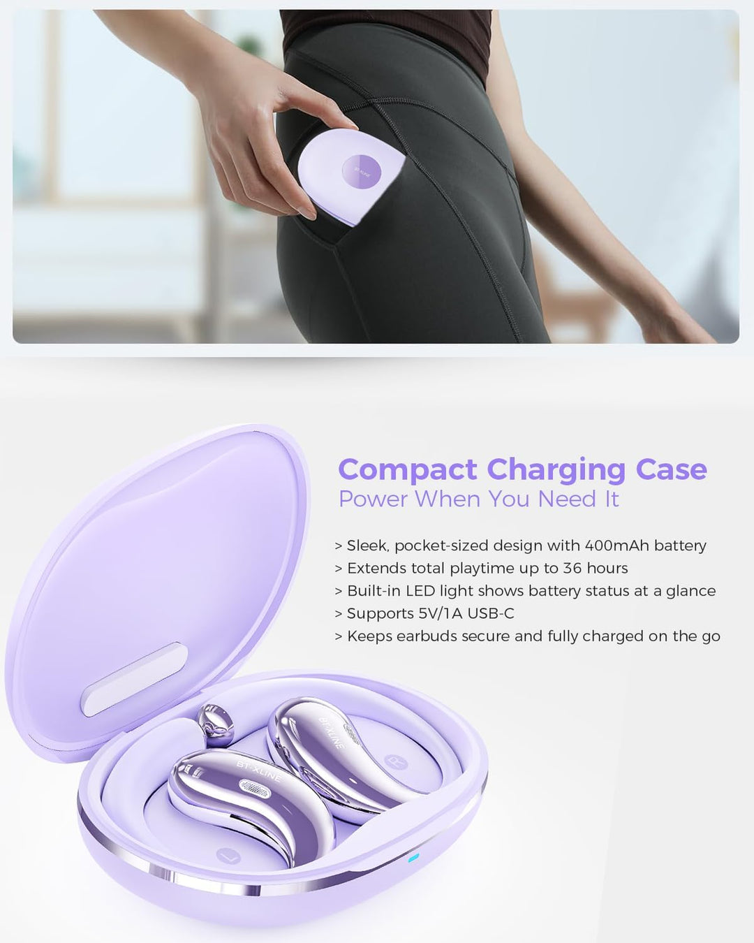 Micool Open-Ear Kopfhörer Bluetooth 6.0, Clip-On Ohrhörer Kabellos mit 36H Spielzeit, Geräuschreduzi