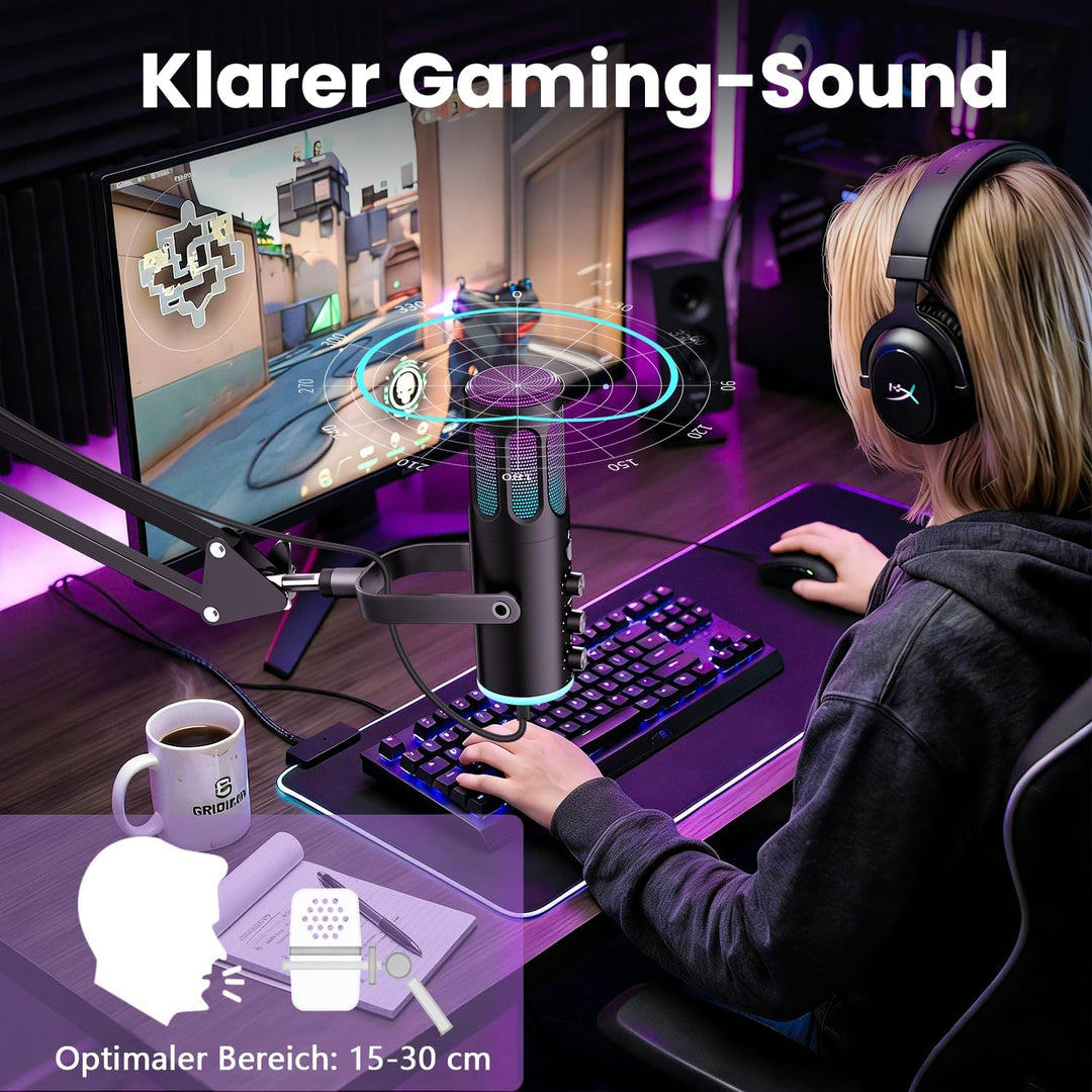 Ortizan Gaming Mikrofon PC, USB Podcast Mikrofon für PS4/5 und Mac, Noise Cancellation Kondensator M