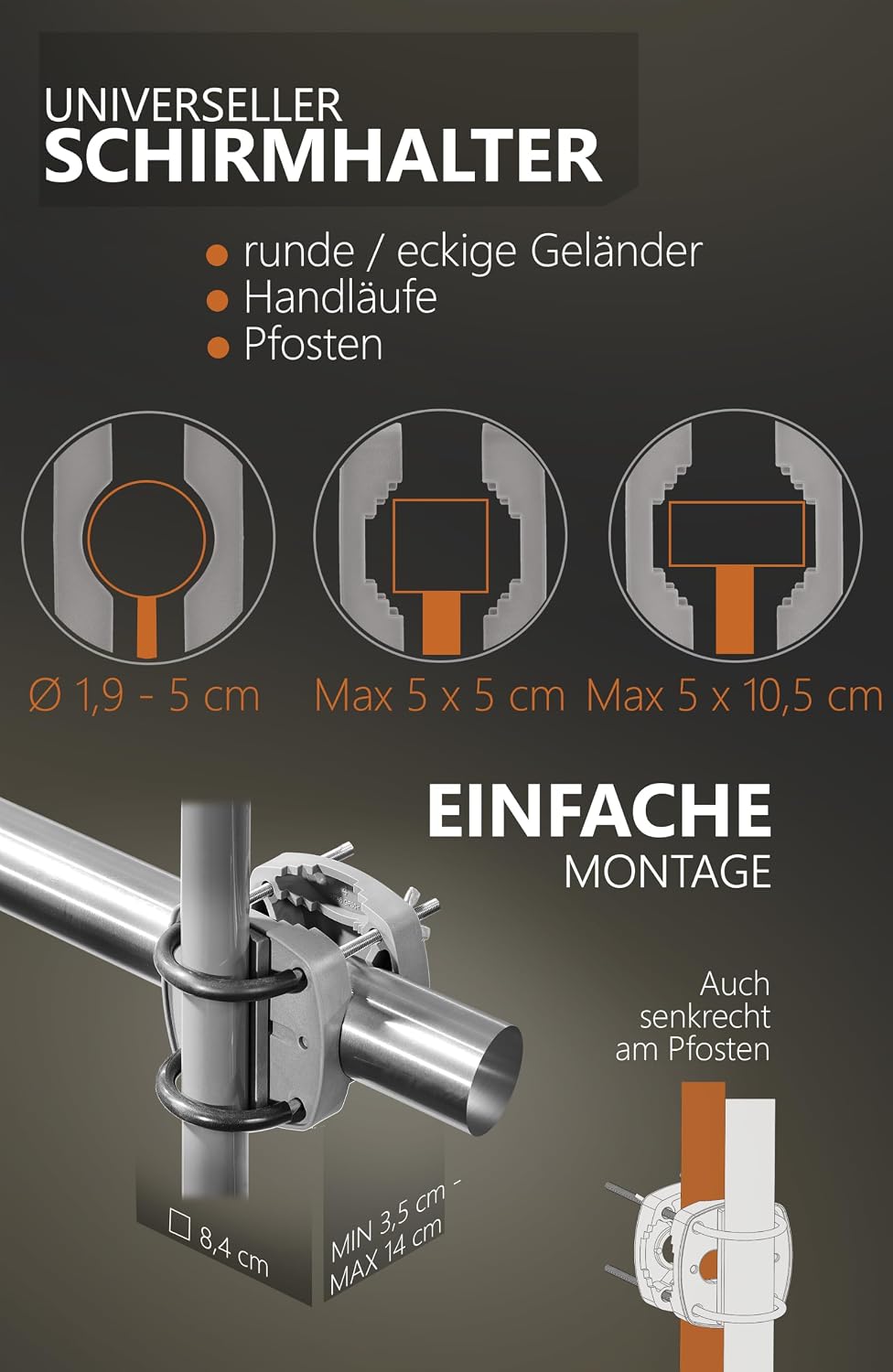 4smile Sonnenschirm Balkon SunnyShade - Sonnenschutz Balkon 3-in-1 SET, Taupe - UPF 50+ Sonnenschirm