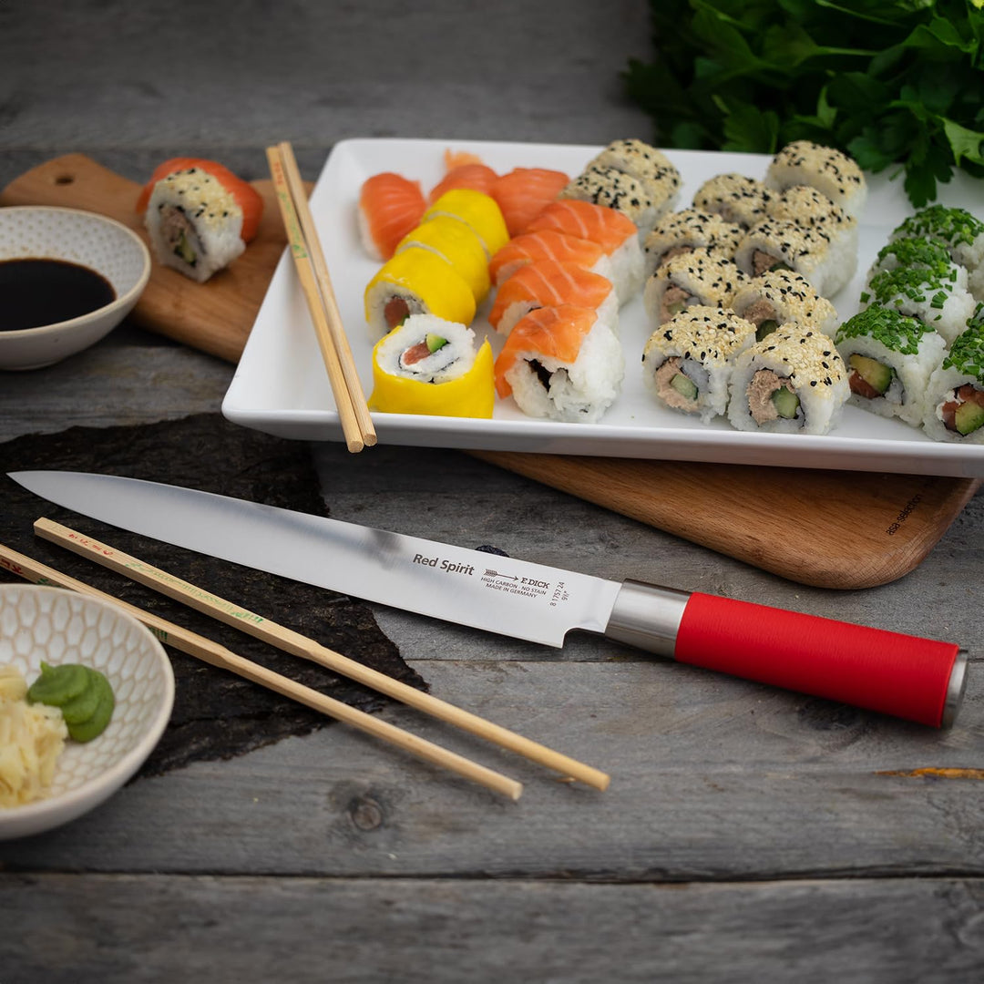 F. DICK CN398 Yanagiba Sushimesser, Red Spirit (Messer mit Klinge 24 cm, X55CrMo14 Stahl, nichtroste