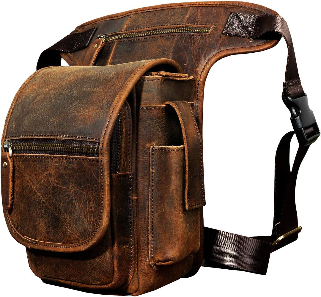Le'aokuu Herren Echtes Leder Tasche Beinbeutel Beintasche Aussenbeintasche Hüfttasche Drop Leg Thigh
