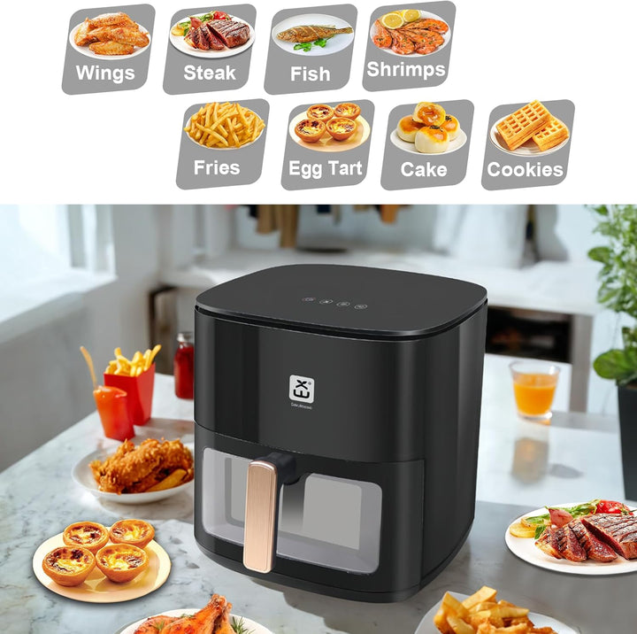 Heissluftfritteuse 7L, XXL Luftfritteuse ohne Öl mit Sichtfenster, Touchscreen, 1800W, 8 Voreinstell