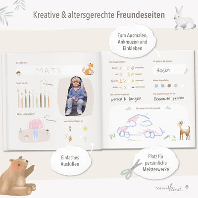 mintkind® Kindergarten Freundebuch Wald, Freundschaftsbuch zum Ausfüllen, Freundebuch für den Kinder