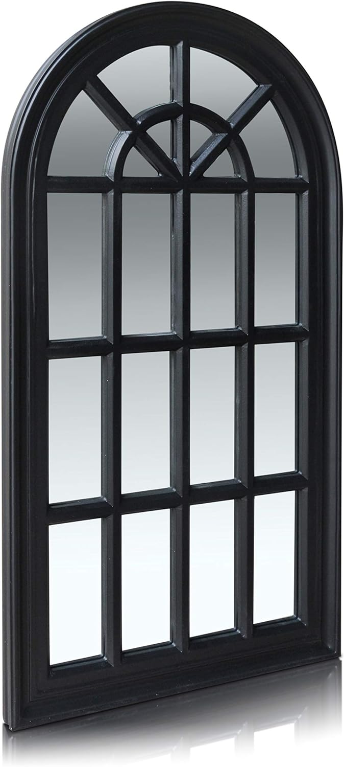 Antic by Casa Chic - Französischer Fensterspiegel - 46x86 cm - Fester Rahmen - Matt Schwarz 46 x 86