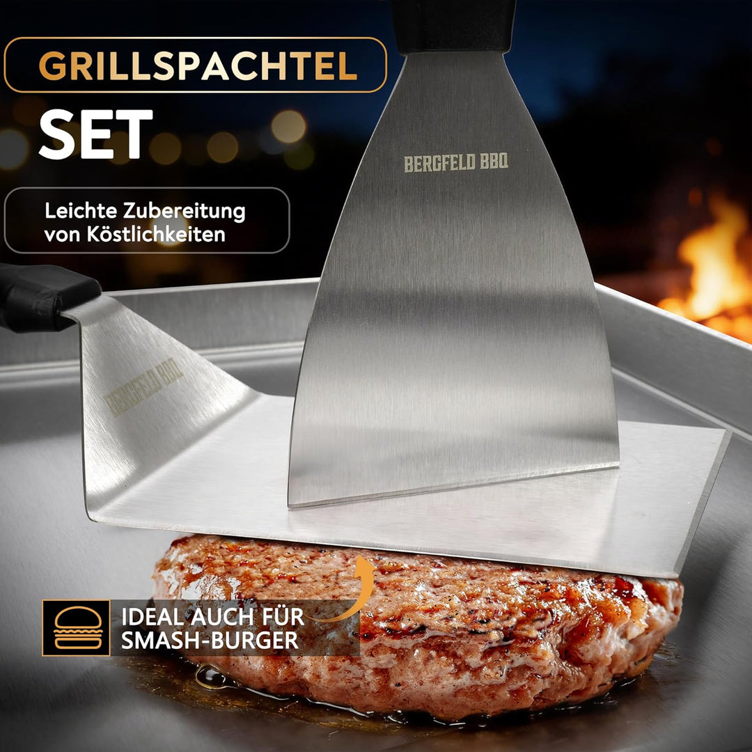 Bergfeld BBQ Grillplatte - Premium Plancha Set [30x40 cm] - 5mm dicker Edelstahl - 25% dicker als di