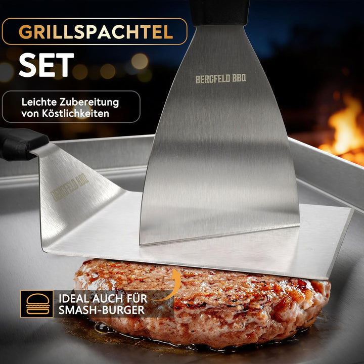 Bergfeld BBQ Grillplatte - Premium Plancha Set [30x40 cm] - 5mm dicker Edelstahl - 25% dicker als di